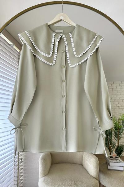 Çift Yaka Dantelli Gömlek Yeşil