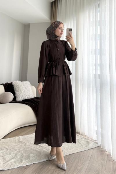 Begonya Etekli Takım Koyu Kahverengi