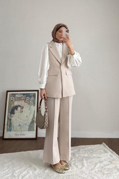 Tek Düğmeli Yelekli Takım Taş