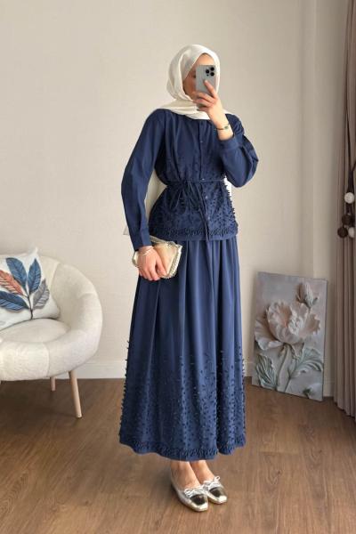 Sarmaşık Etekli Takım Lacivert