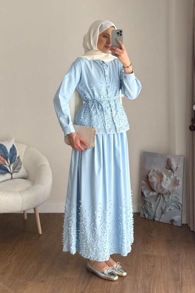 Sarmaşık Etekli Takım Bebe Mavisi