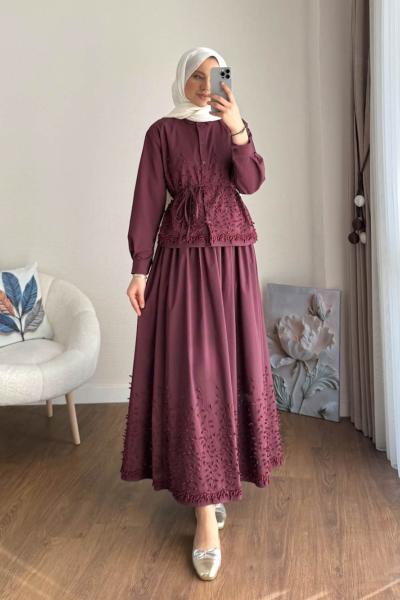 Sarmaşık Etekli Takım Mürdüm