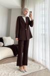 Kemerli Double Ceketli Takım Koyu Kahverengi