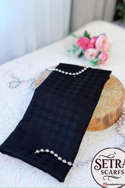 İpeksi Jakarlı Şal (Kaz Ayağı Desenli) siiyah