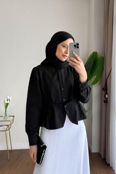 Perry Kısa Gömlek Siyah