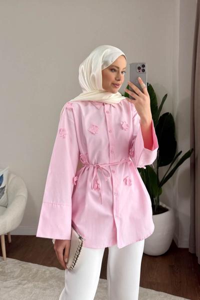 Çiçek Detaylı Gömlek Pembe