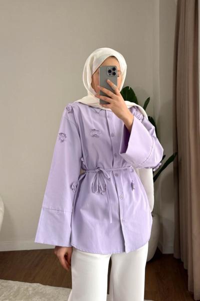 Çiçek Detaylı Gömlek Lila