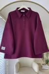 Polo Yaka Armalı Sweatshirt Bordo