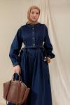 Yelekli Denim Elbise Lacivert