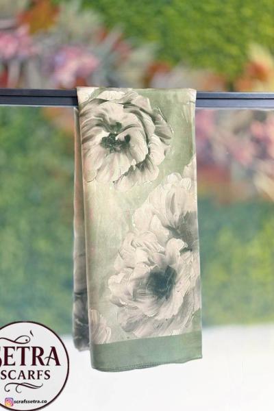 Çiçek Desenli Şal Açık Yeşil