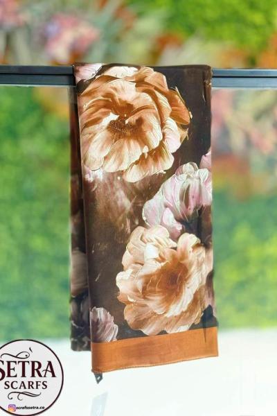 Çiçek Desenli Şal Kahverengi