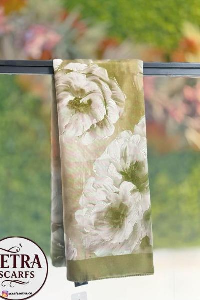 Çiçek Desenli Şal Yağ Yeşili