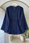V Yaka Tensel Gömlek Lacivert