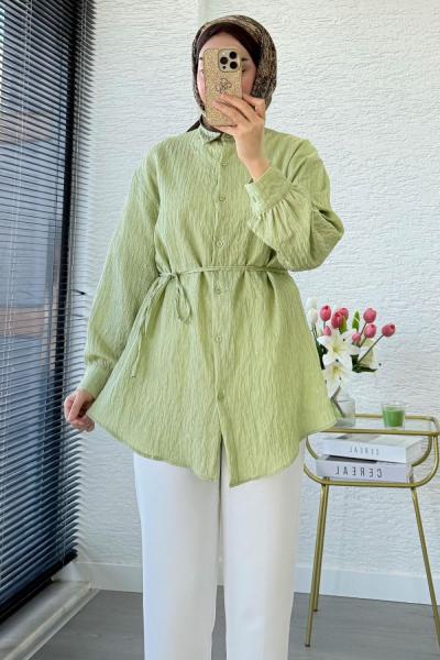 Pul İşlemeli Armürlü Gömlek Yeşil