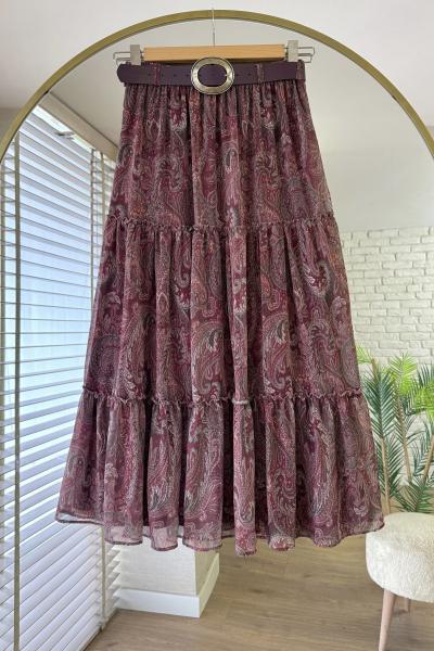 Kemerli Etro Etek Bordo