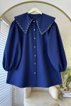 Yakası Taş İşlemeli Gömlek Lacivert