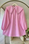 Yakası Taş İşlemeli Gömlek Pembe