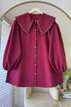 Yakası Taş İşlemeli Gömlek Bordo