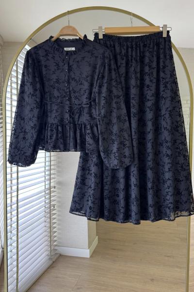 Flower Etekli Takım Siyah