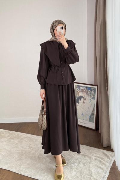 Faye Etekli Takım Koyu Kahverengi