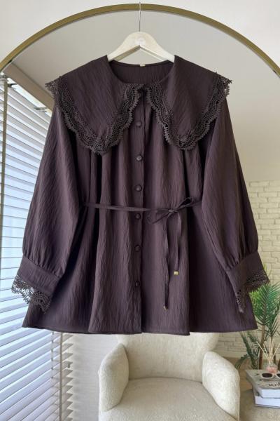 Dantel Detaylı Gömlek Kahverengi