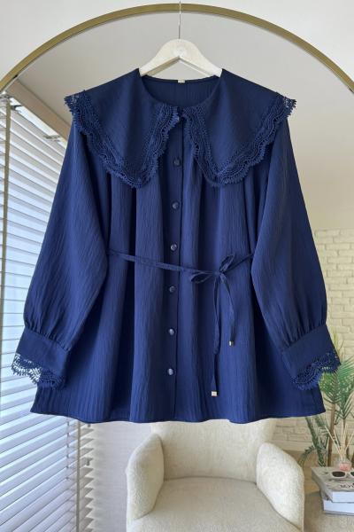 Dantel Detaylı Gömlek Lacivert