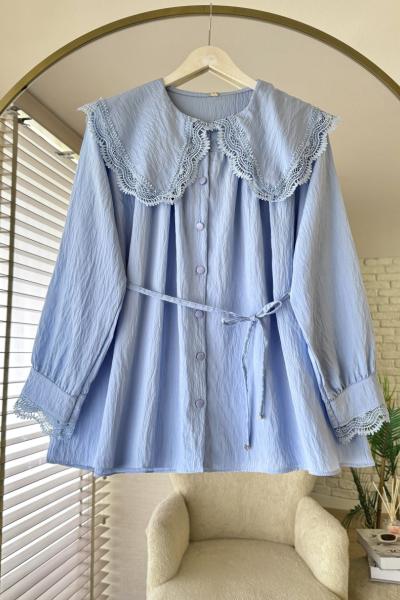 Dantel Detaylı Gömlek Mavi