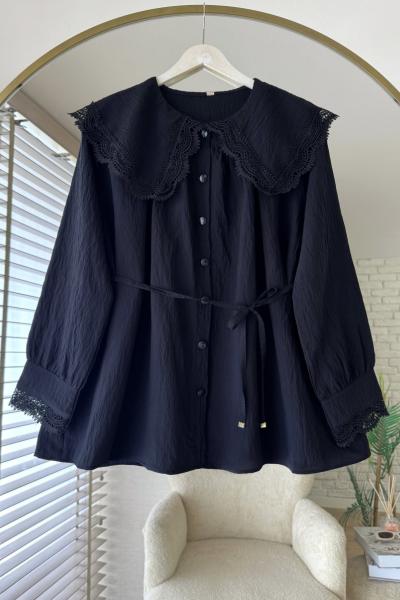 Dantel Detaylı Gömlek Siyah