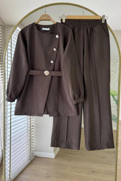 Cupra Pantolonlu Takım Kahverengi