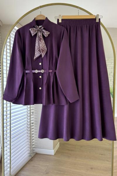 Fularlı Tensel Takım Mürdüm