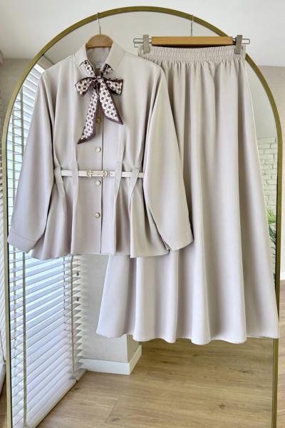 Fularlı Tensel Takım Bej