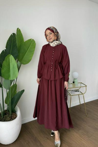 Nervürlü Etekli Takım Bordo