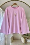 Nakışlı Salaş Sweatshirt Pembe