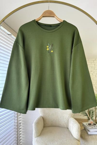 Nakışlı Salaş Sweatshirt Yeşil