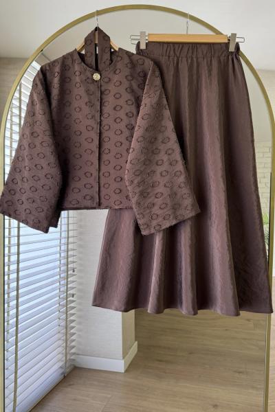 Fringe Etekli Takım Kahverengi