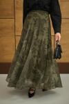 Çiçek Desenli Şifon Etek Yeşil