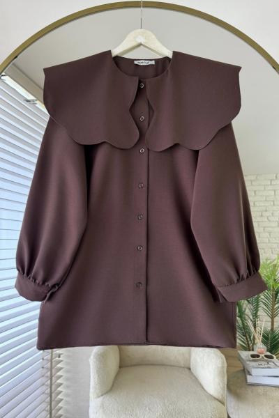 Marul Yaka Poplin Gömlek Kahverengi