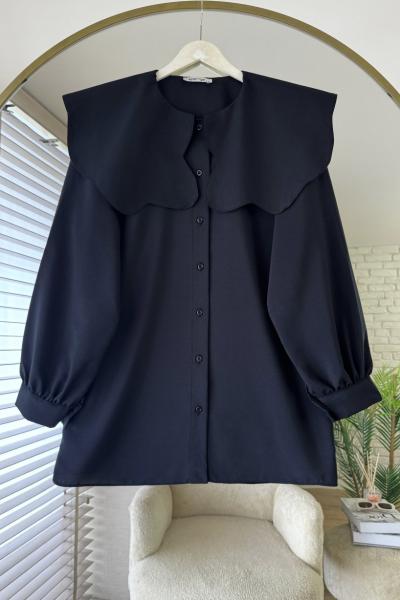 Marul Yaka Poplin Gömlek Siyah