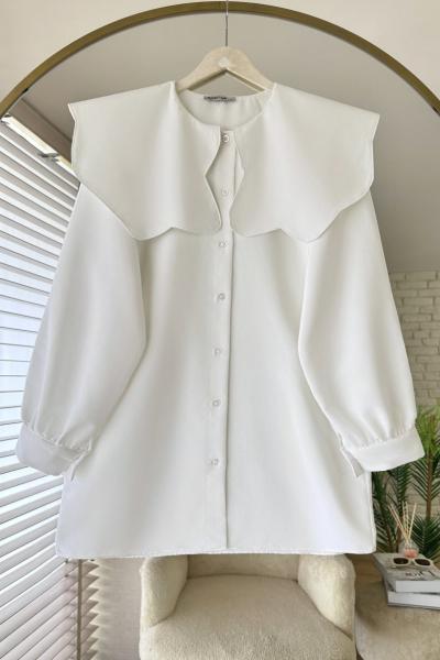 Marul Yaka Poplin Gömlek Beyaz