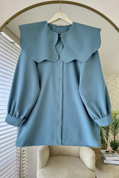 Marul Yaka Poplin Gömlek Turkuaz