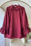 Kolları Büzgülü Gömlek Bordo