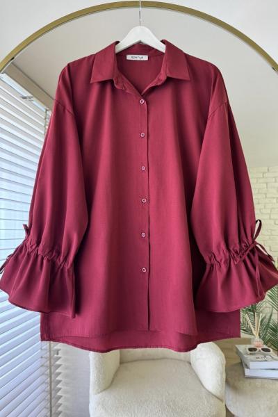 Kolları Büzgülü Gömlek Bordo