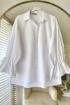 Kolları Büzgülü Gömlek Beyaz