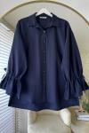 Kolları Büzgülü Gömlek Koyu Lacivert