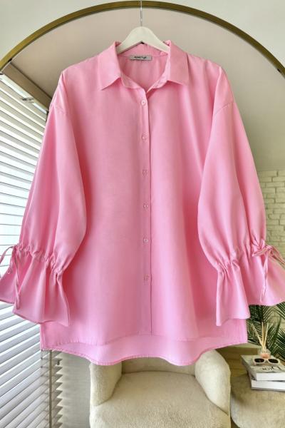 Kolları Büzgülü Gömlek Pembe