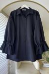 Kolları Büzgülü Gömlek Siyah