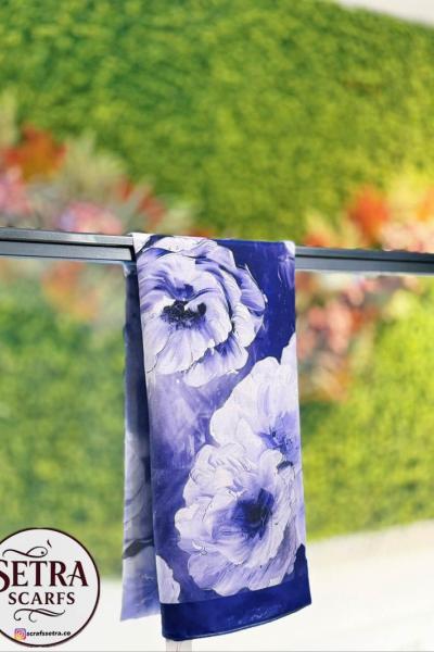 Çiçek Desenli Şal Lacivert