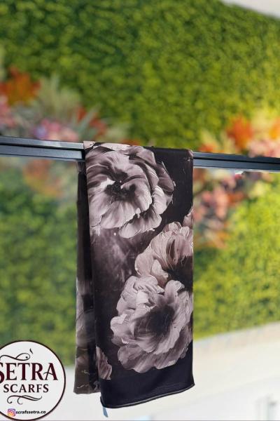Çiçek Desenli Şal Gri Siyah