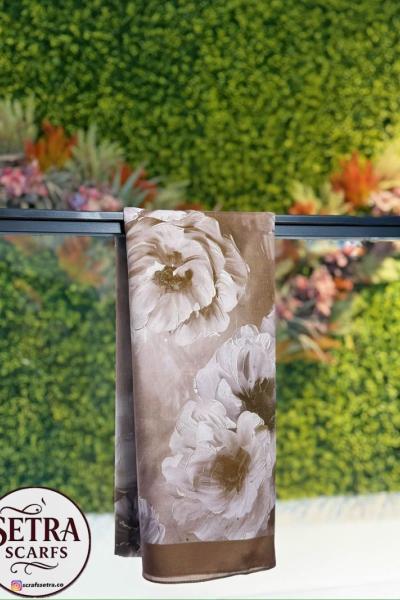 Çiçek Desenli Şal Ekru-Kahverengi