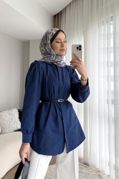 Volanlı Poplin Gömlek Lacivert